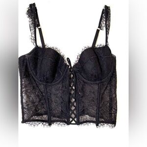 Victoria's Secret Bustier Bra Black Zip up Black Lace Medium Sexy Dream Angels
